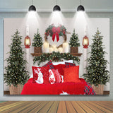 Load image into Gallery viewer, Lofaris Red Pillow Christmas Tree Lights Photo Backdrop for Family
