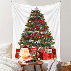 Lofaris Red Ribbon Christmas Tree Gifts Room Wall Tapestry