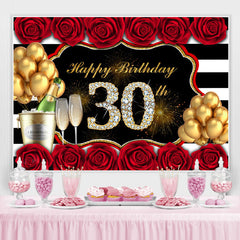 Lofaris Red Rose And Gold Balloon Happy 30Th Birthday Backdrop