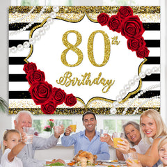Lofaris Red Rose And Gold Glitter 80th Birthday Party Backdrop