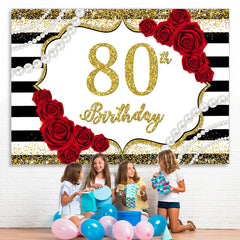 Lofaris Red Rose And Gold Glitter 80th Birthday Party Backdrop