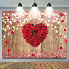 Lofaris Red Rose And Pink Glitter Wood Backdrop For Valentines