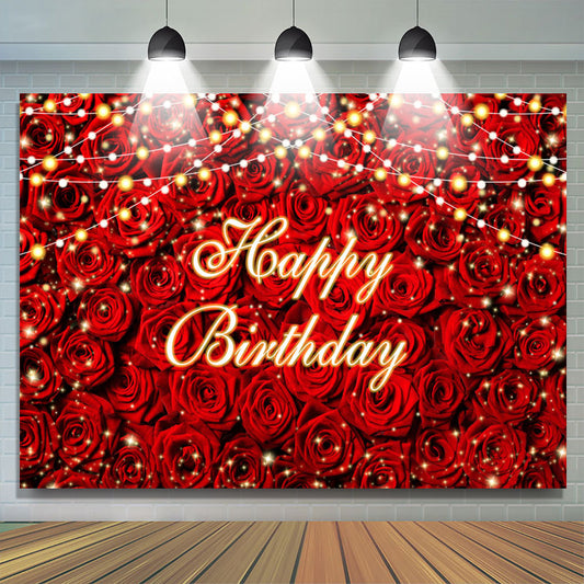 Lofaris Red Rose Flashing Light Happy Birthday Backdrop