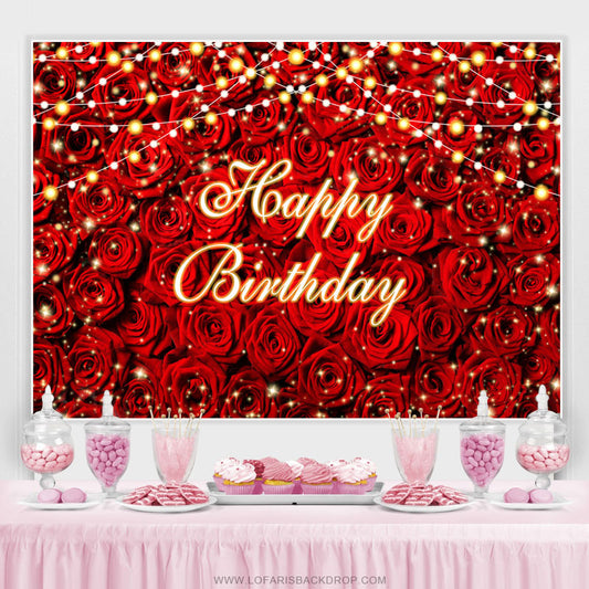 Lofaris Red Rose Flashing Light Happy Birthday Backdrop