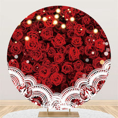 Lofaris Red Rose Glitter Light Happy Birthday Circle Backdrop