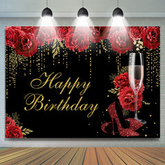 Lofaris Red Rose High Heel Glass Happy Birthday Backdrop
