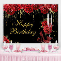 Lofaris Red Rose High Heel Glass Happy Birthday Backdrop
