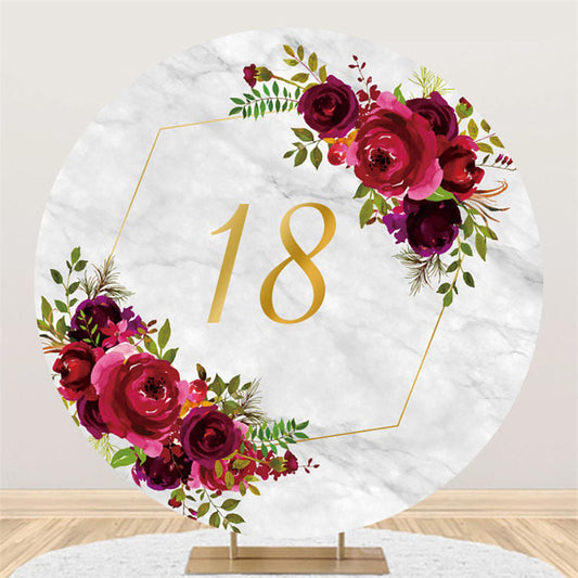 Lofaris Red Rose Marble Gold 18Th Birthday Circle Backdrop