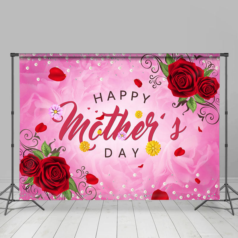 Lofaris Red Rose Pink Yellow Flower Happy Mothers Day Backdrop