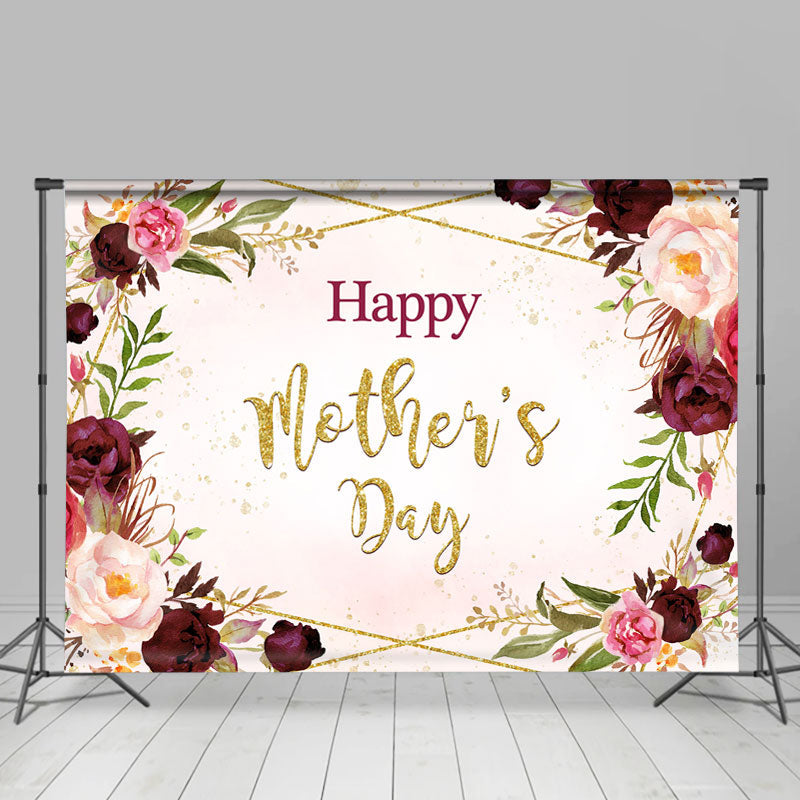 Lofaris Red Roses and Golden Line Happy Mothers Day Backdrop