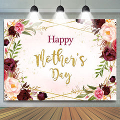 Lofaris Red Roses and Golden Line Happy Mothers Day Backdrop