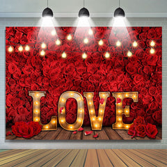 Lofaris Red Roses And Love Light Wood Backdrop For Valentines