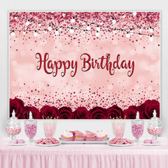 Lofaris Red Roses and Pink Glitter Lights Birthday Backdrop