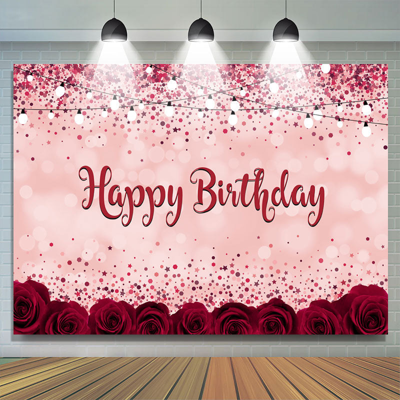 Lofaris Red Roses and Pink Glitter Lights Birthday Backdrop