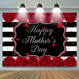 Load image into Gallery viewer, Lofaris Red Roses Black and White Stripe Mothers Day Backdrop