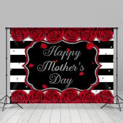 Lofaris Red Roses Black and White Stripe Mothers Day Backdrop