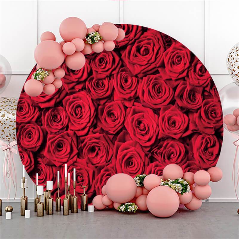 Lofaris Red Roses Theme Round Wedding Party Backdrop