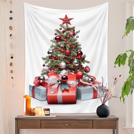 Lofaris Red Silver Christmas Tree Wall Hanging Tapestry Deco