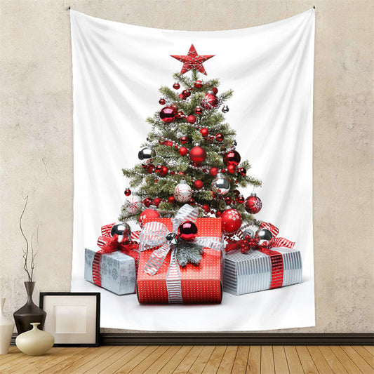 Lofaris Red Silver Christmas Tree Wall Hanging Tapestry Deco