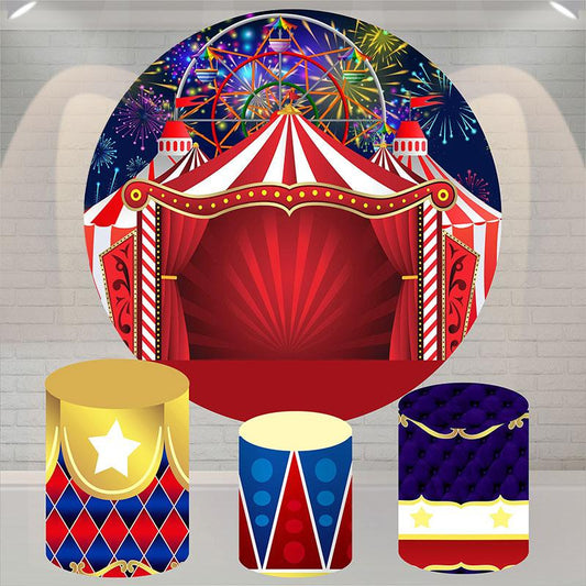 Lofaris Red Stage And Glitter Circle Happy Birthday Backdrop