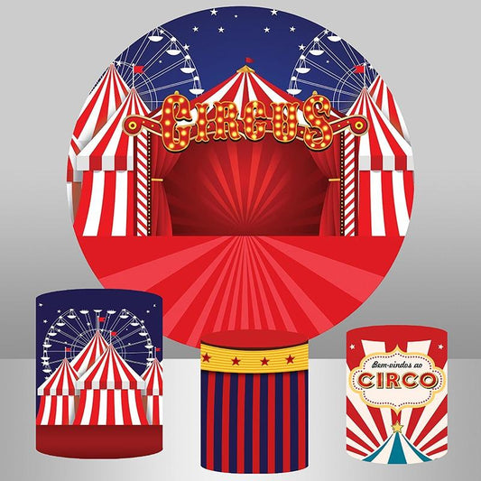 Lofaris Red Stage Ferris Wheel Round Happy Birthday Backdrop