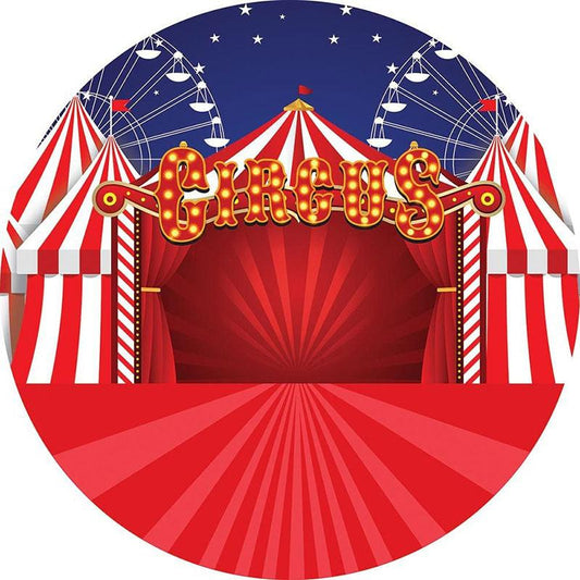 Lofaris Red Stage Ferris Wheel Round Happy Birthday Backdrop
