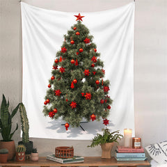 Lofaris Red Star Dark Green Christmas Tree Wall Tapestry