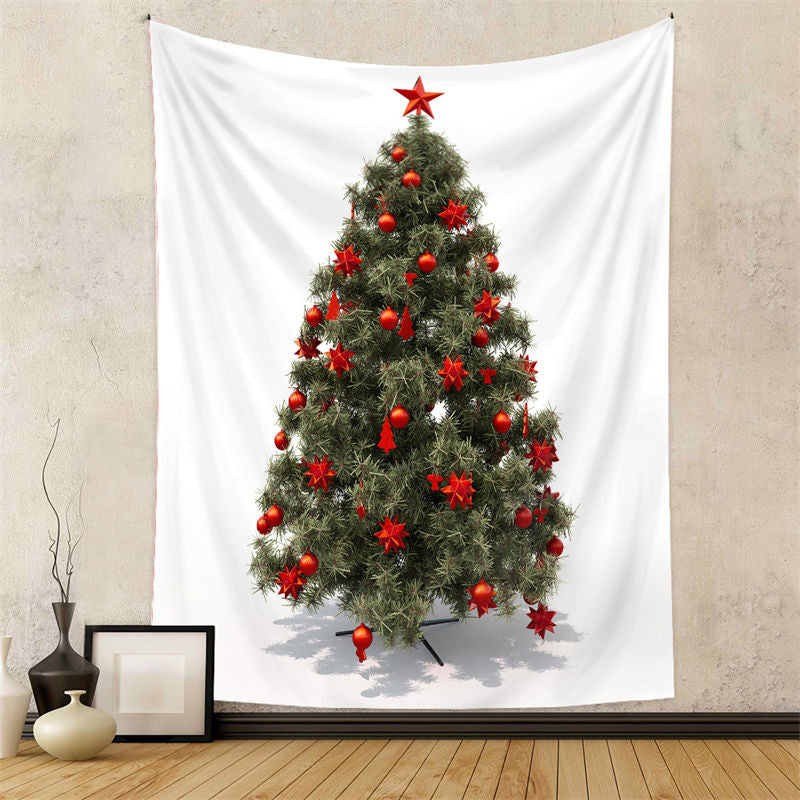Lofaris Red Star Dark Green Christmas Tree Wall Tapestry