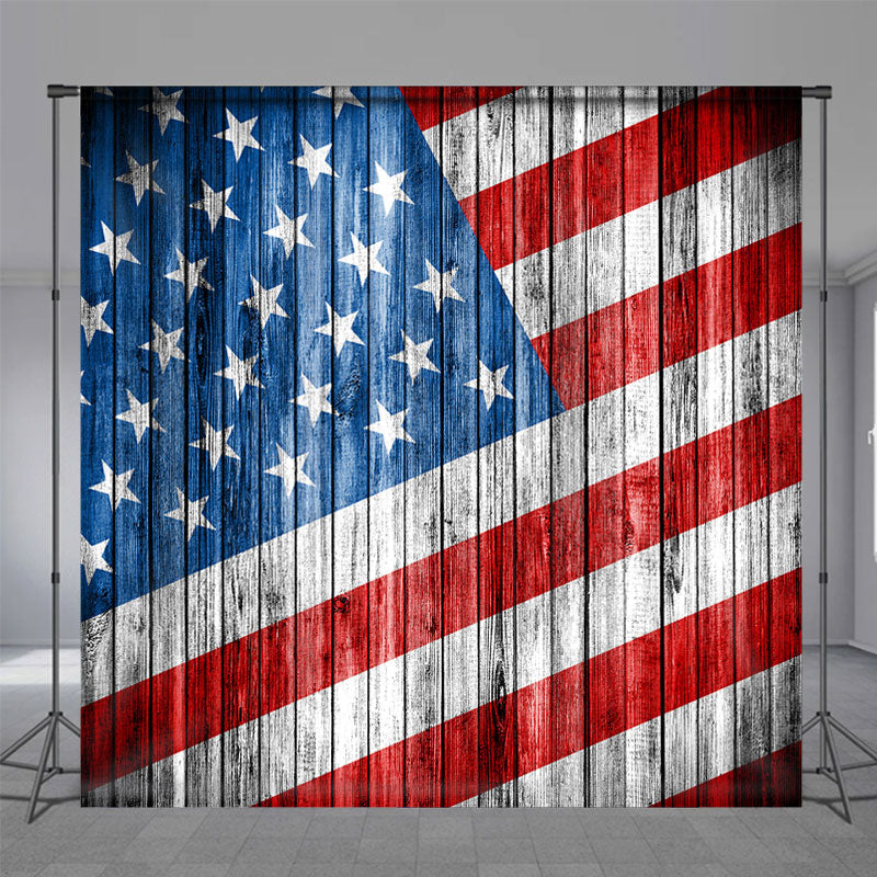 Lofaris Red Stripes And Blue Star Wood Independence Day Backdrop