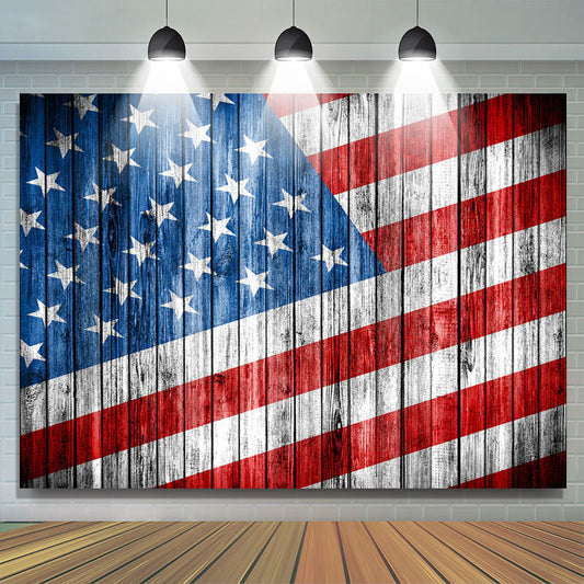 Lofaris Red Stripes And Blue Star Wood Independence Day Backdrop