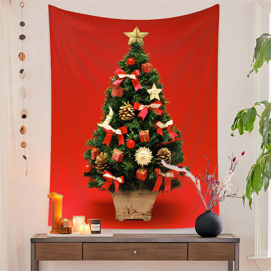 Lofaris Red Theme Christmas Tree Wall Hanging Room Tapestry