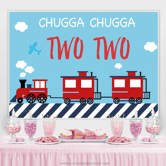 Lofaris Red Train Blue Sky Ghugga Happy 2nd Birthday Backdrop