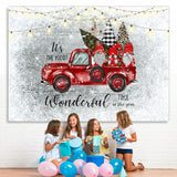 Load image into Gallery viewer, Lofaris Red Truck and Three Dwarfs Snow Christmas Backdrop