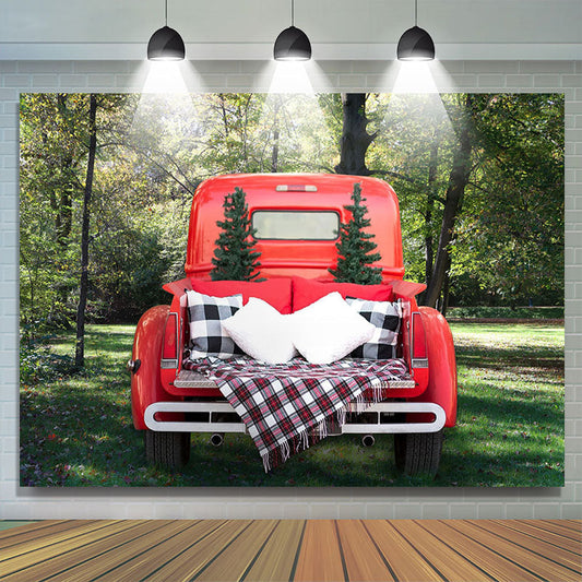 Lofaris Red Truck Soft Outside Forest Spring Backdrop