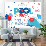 Load image into Gallery viewer, Lofaris Red White and Pool Bbq Balloon Happy Birthday Backdrop