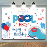 Load image into Gallery viewer, Lofaris Red White and Pool Bbq Balloon Happy Birthday Backdrop
