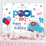 Load image into Gallery viewer, Lofaris Red White and Pool Bbq Balloon Happy Birthday Backdrop