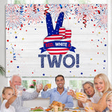Load image into Gallery viewer, Lofaris Red White and Two Wood Fourth of July Birthday Backdrop