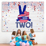 Load image into Gallery viewer, Lofaris Red White and Two Wood Fourth of July Birthday Backdrop