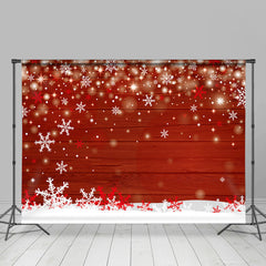 Lofaris Red Wooden Snowflake Bokeh Winter Backdrops