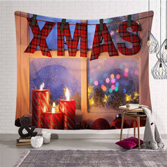 Lofaris Red Xmas Window Bokeh Christmas Landscape Wall Tapestry
