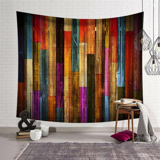 Lofaris Retro Colored Wooden Architecture Family Wall Tapestry
