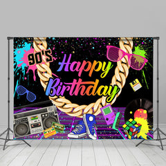Lofaris Retro Hip Hop 90S Themed Happy Birthday Party Backdrop