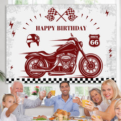 Lofaris Retro Motorcycle And Flags Happy Birthday Backdrop