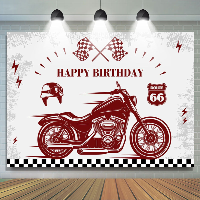 Lofaris Retro Motorcycle And Flags Happy Birthday Backdrop