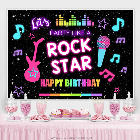 Lofaris Rock Star Music Starry Black Happy Birthday Backdrop