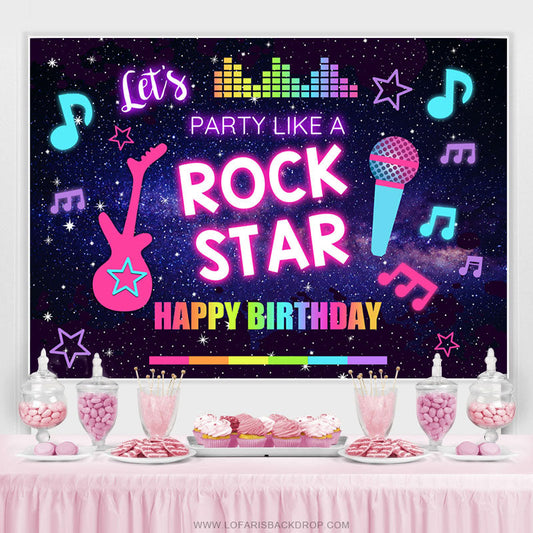 Lofaris Rock Star Music Theme Colorful Happy Birthday Backdrop