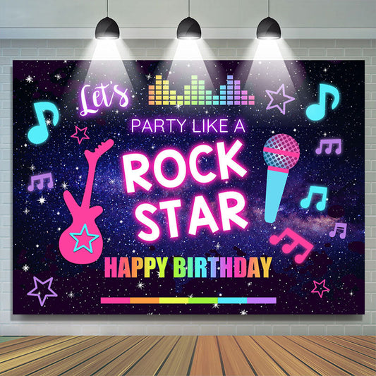 Lofaris Rock Star Music Theme Colorful Happy Birthday Backdrop