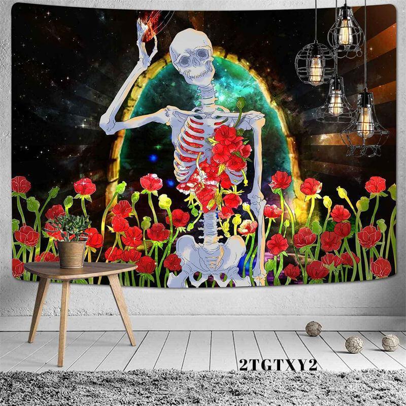Lofaris Romantic Skull Trippy Floral Novelty Abstract Wall Tapestry