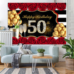 Lofaris Rose And Glitter Balloon Happy 50Th Birthday Backdrop
